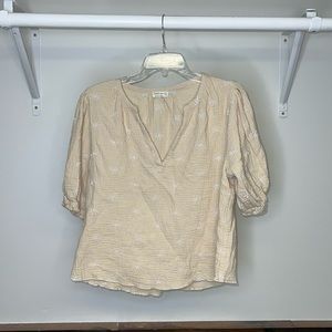 100% Cotton Cream Embroidered Puff Sleeve Peasant Top